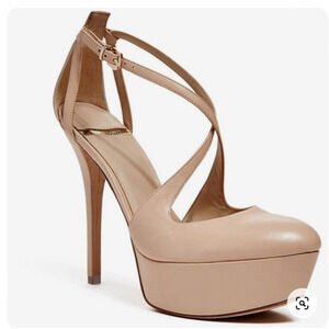 MARCIANO Platform Stilletos Crossover Straps in Beige Size 6.5M